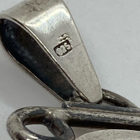 Vtg Sterling & Amber Cabochon Modernist Abstract Pendant 925 Silver | 1.4” x .9” - Picture 8 of 12